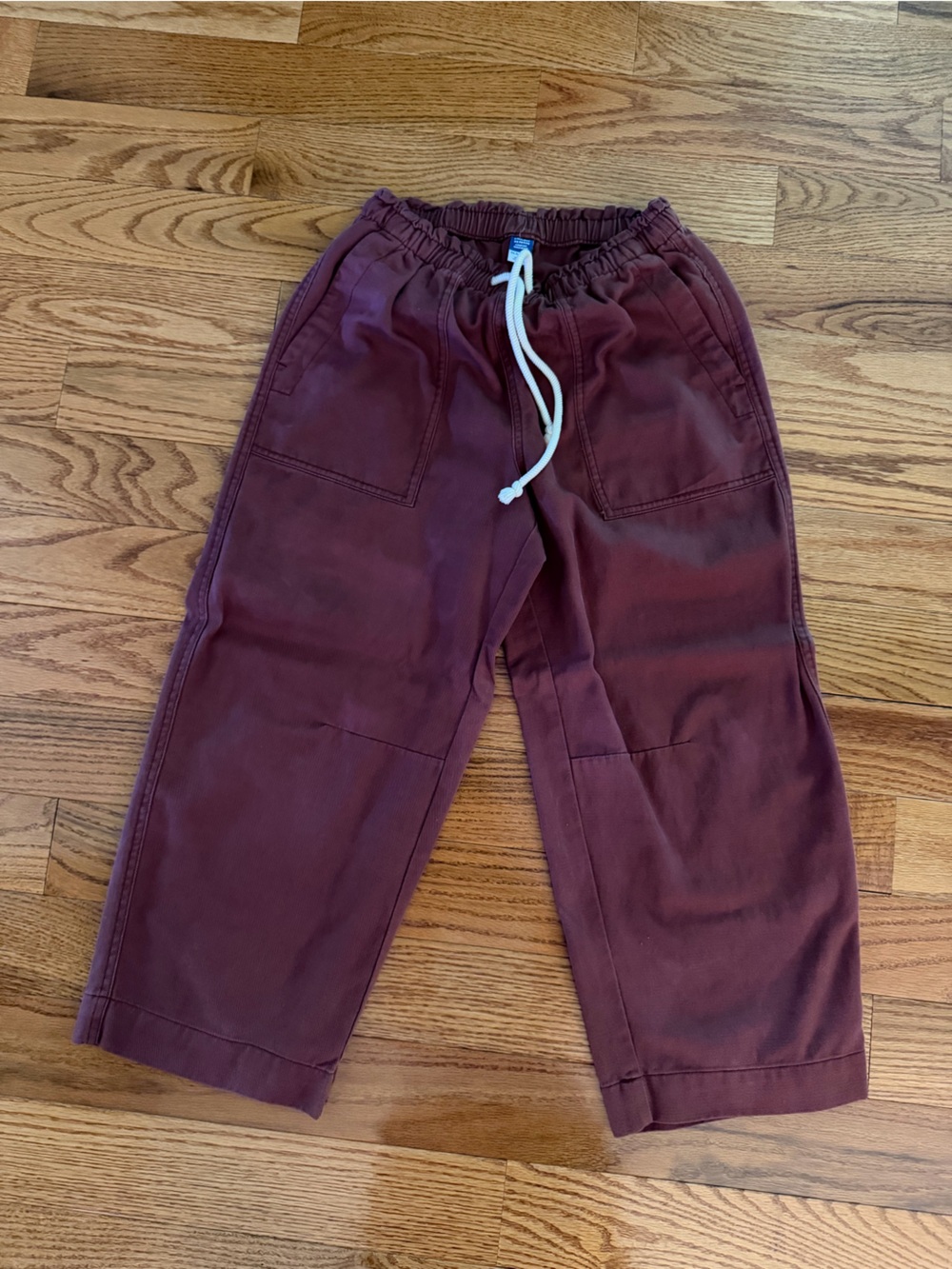 Burgundy Drawstring Cotton Blend Pants